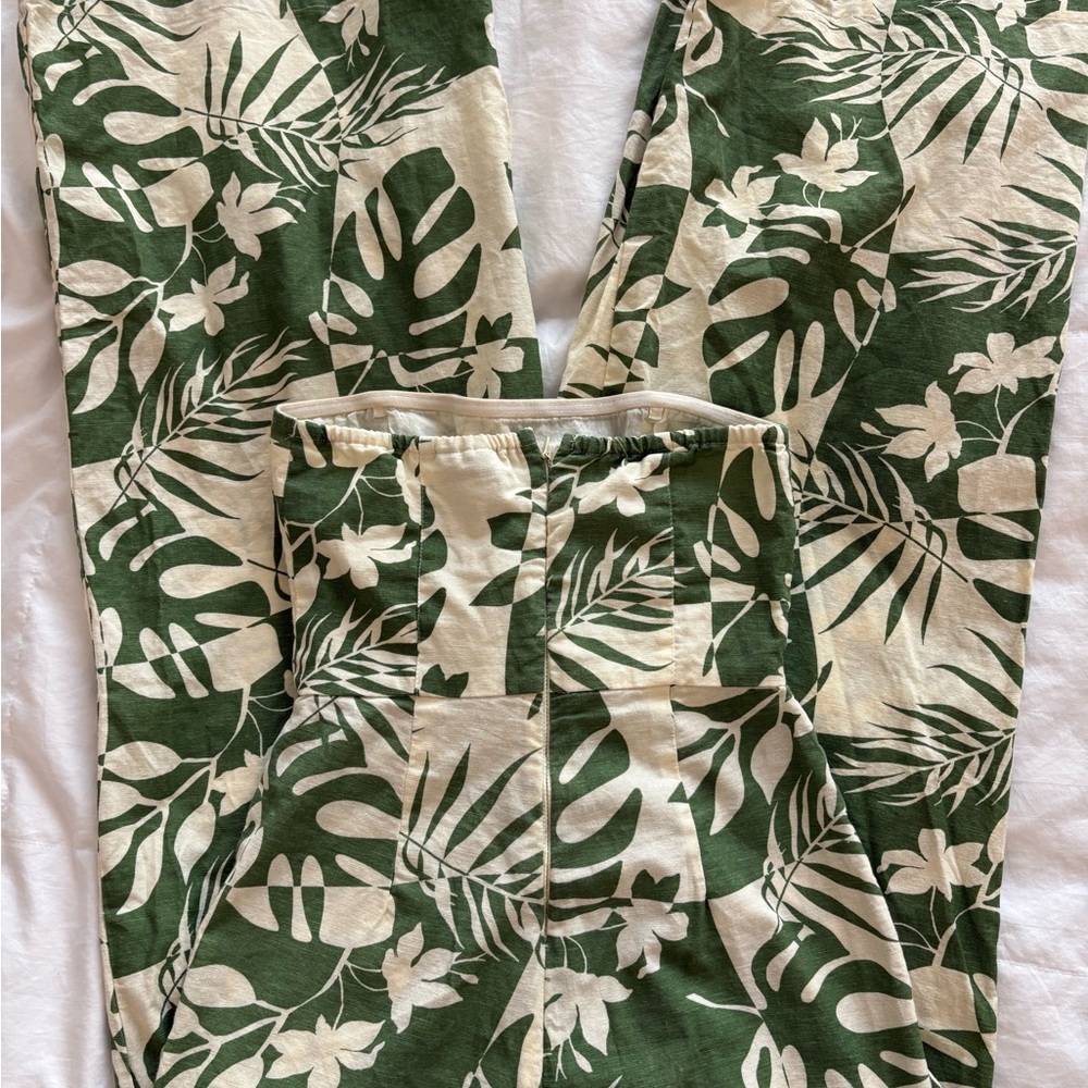 ASOS Green & Cream Tropical-Print Wide-Leg Pants